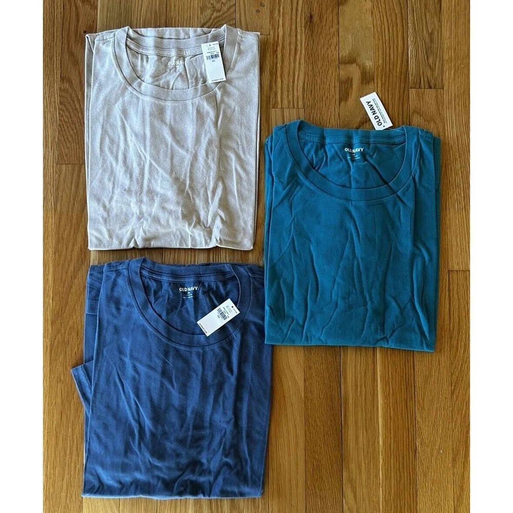 Old Navy Crewneck T Shirt Plus Size XXL 2XL Blue Teal Cream 3-pack Casual Gym​​​